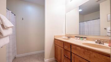 One of two full bathrooms