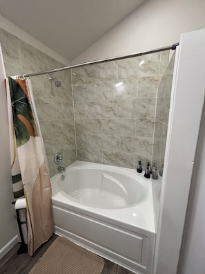 Eco-friendly toiletries, hair dryer, towels, soap