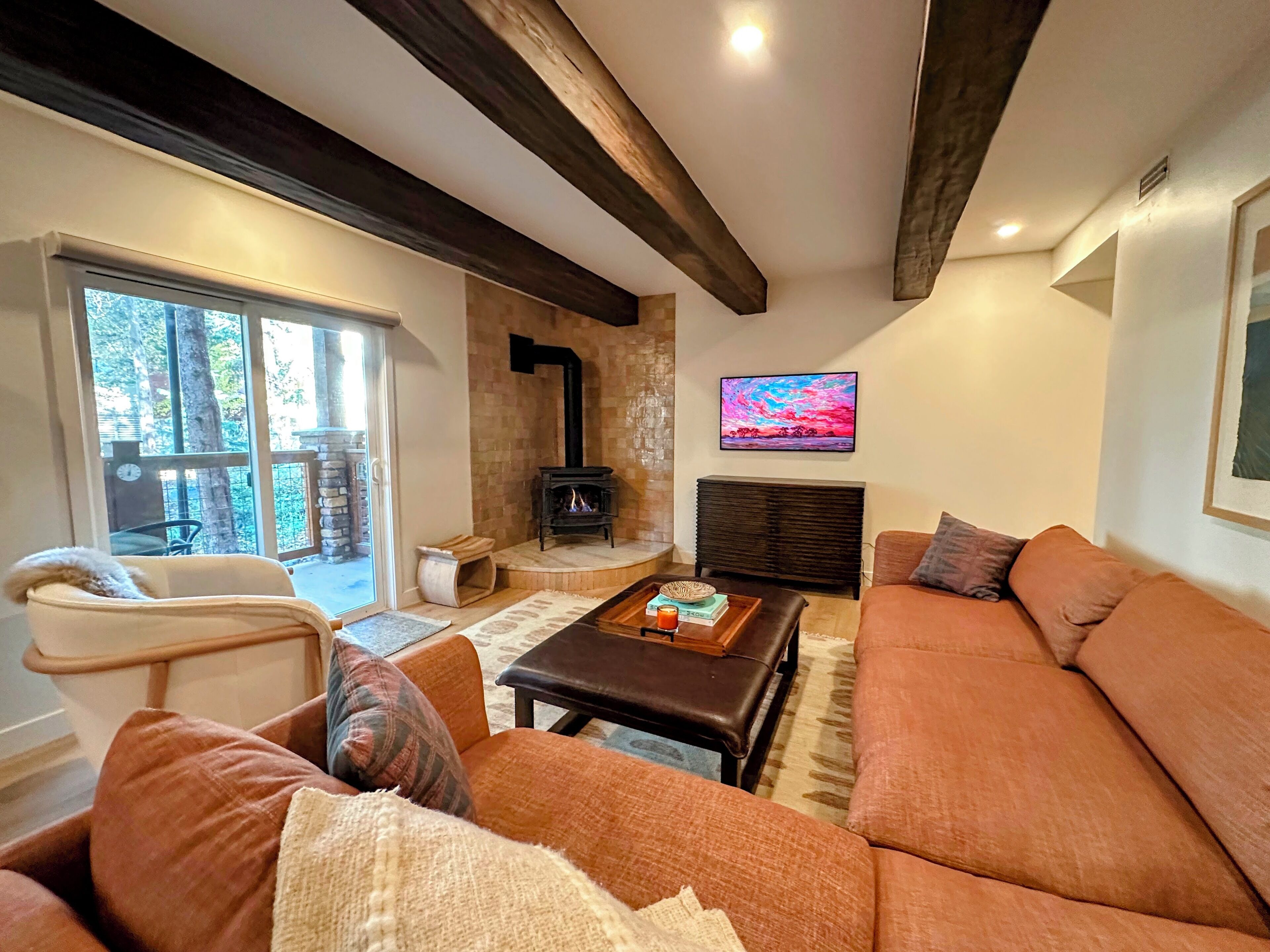 TV, fireplace