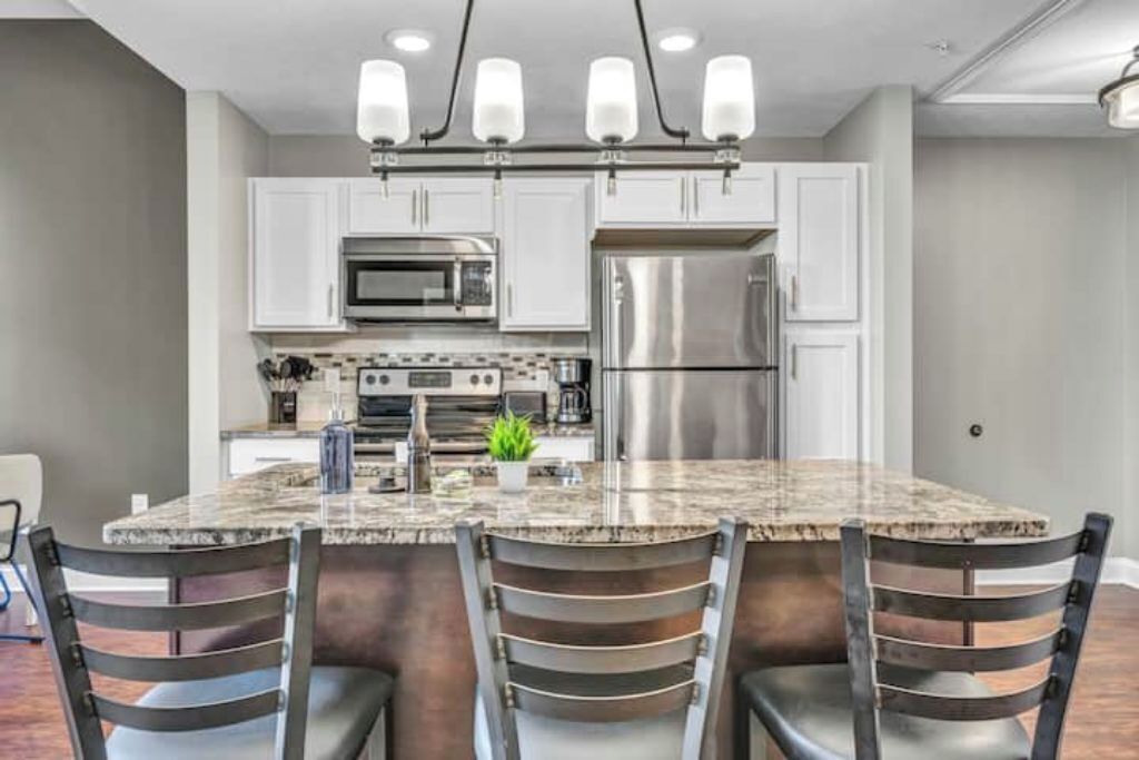 Fridge, microwave, oven, dishwasher