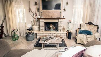 TV, fireplace