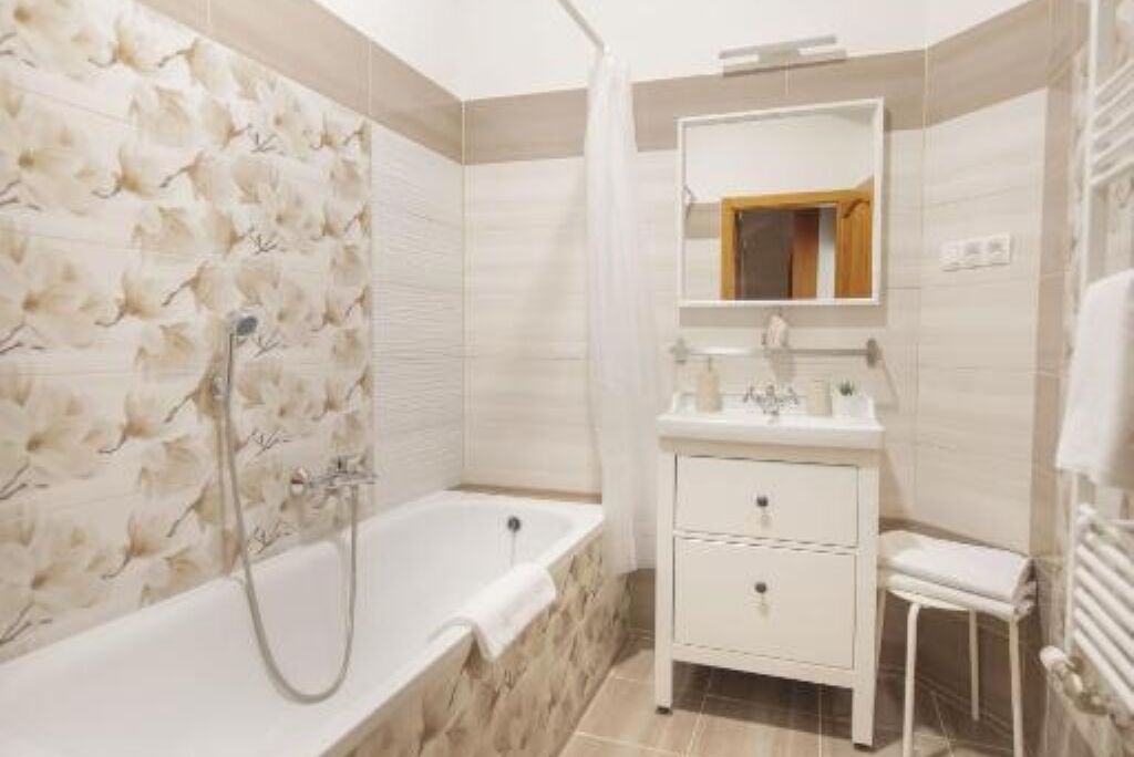 Shower, hair dryer, towels, toilet paper