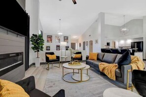 Smart TV, fireplace, video games
