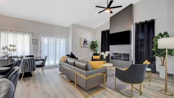 Smart TV, fireplace, video games