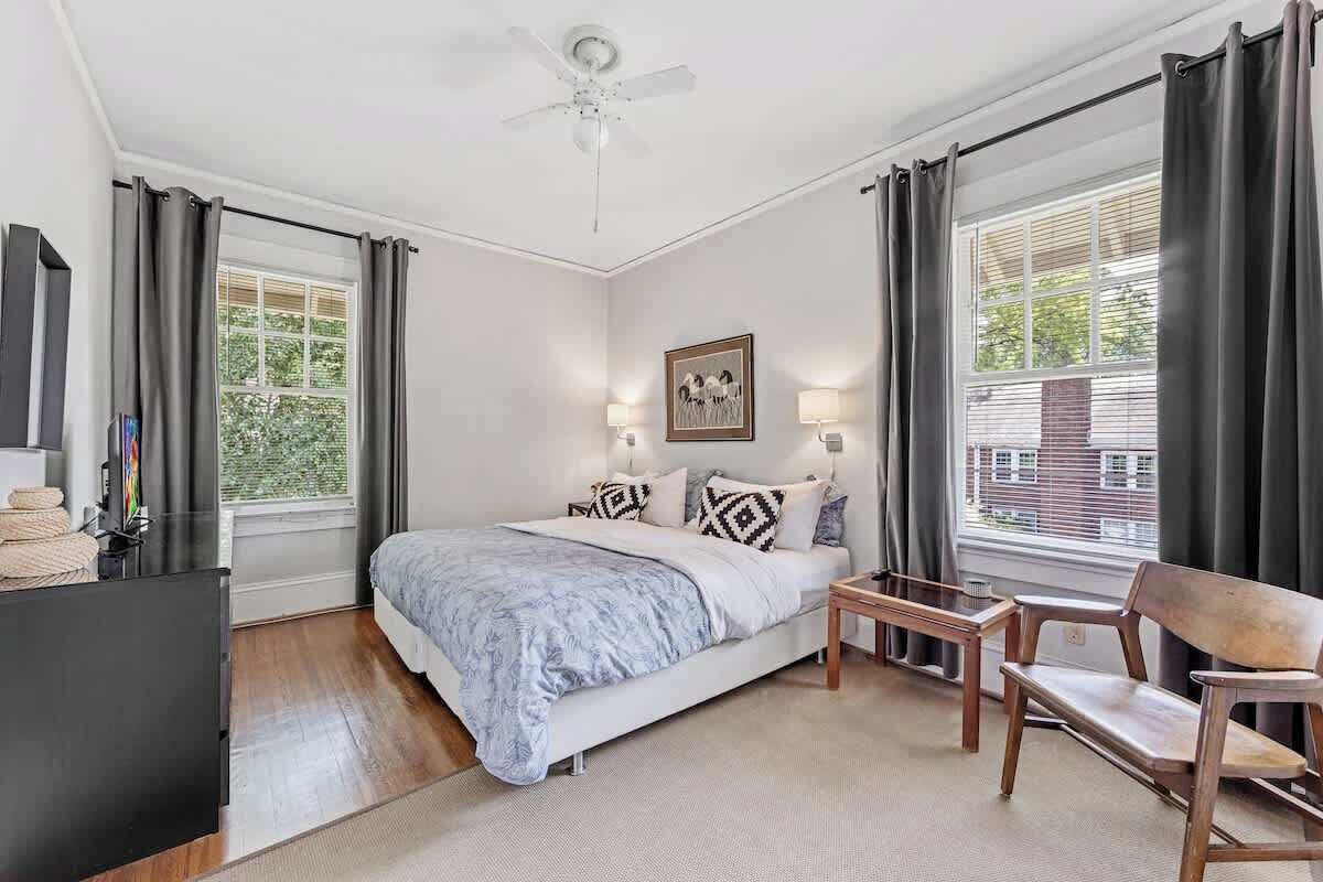 1 bedroom, desk, iron/ironing board, travel crib