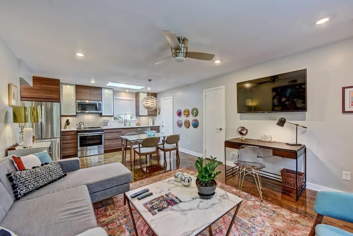Bright and inviting living area in Myers Park with free Wi-Fi and a Smart TV for easy nights in.