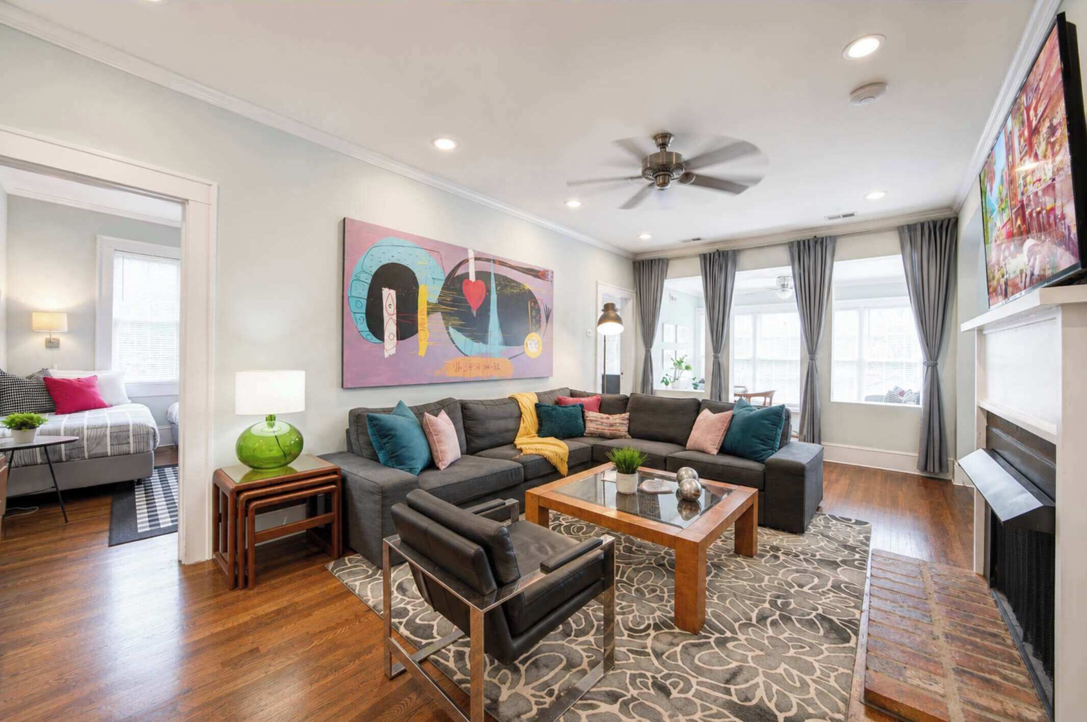 TV, fireplace, offices