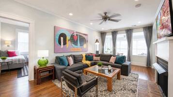 TV, fireplace, offices