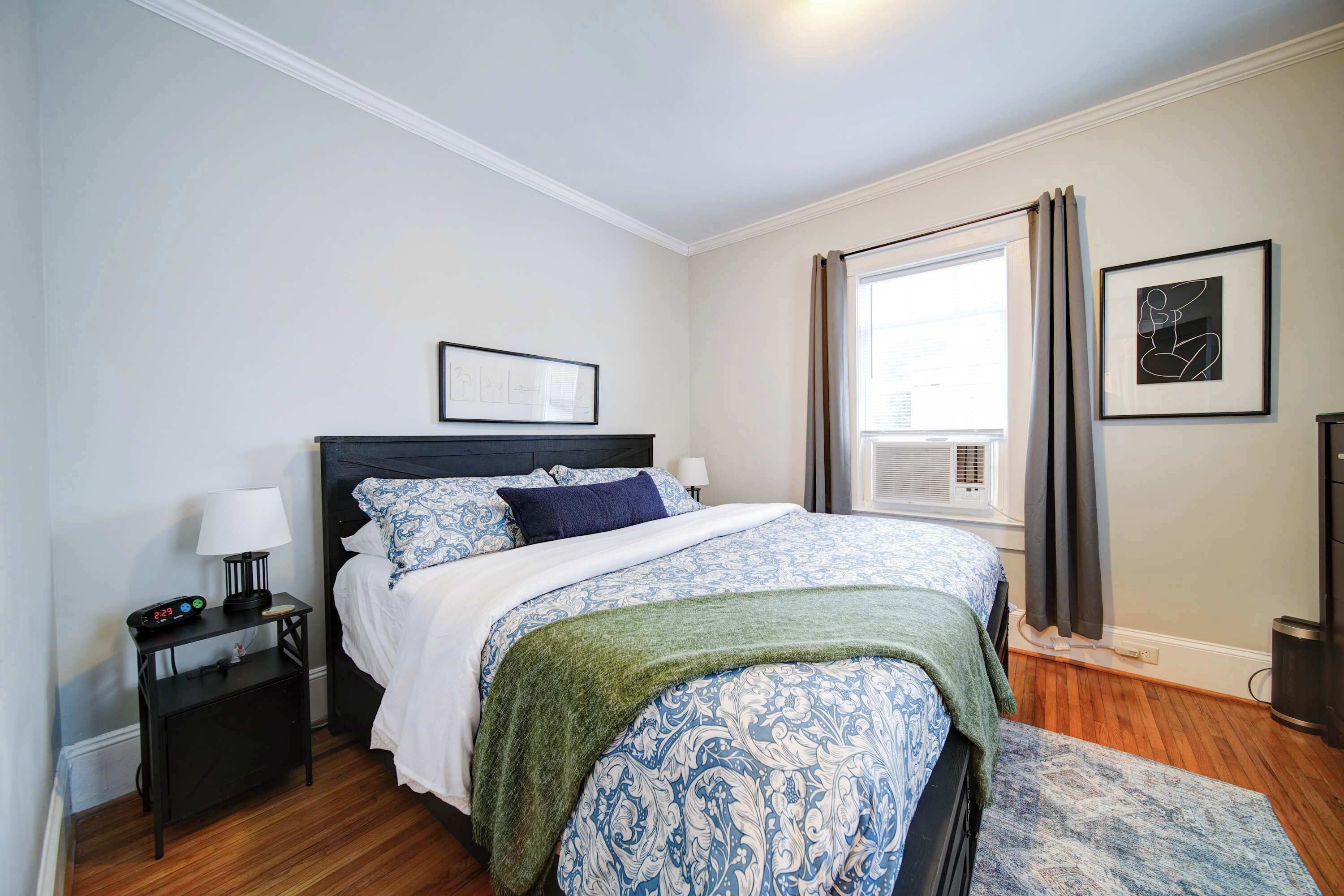 1 bedroom, desk, iron/ironing board, travel cot