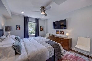 1 bedroom, desk, iron/ironing board, travel cot