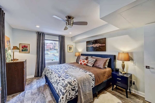 Modern bedroom with a nice view