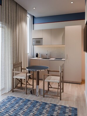 Microwave, coffee/tea maker, high chair