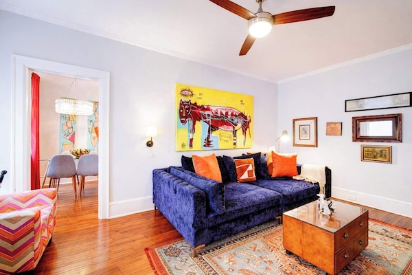 Stylish living space with smart TV and free Wi-Fi, perfect for streaming, remote work, or unwinding after a day out.