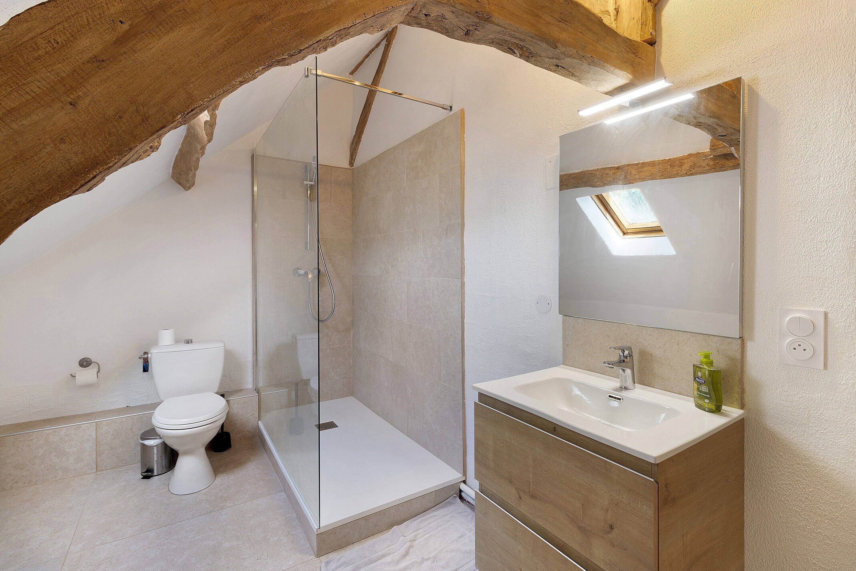Shower, free toiletries, hair dryer