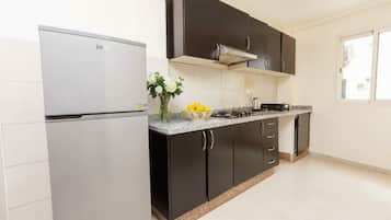 Réfrigérateur, micro-ondes, plaque de cuisson