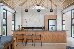 Fridge, microwave, coffee/tea maker, toaster