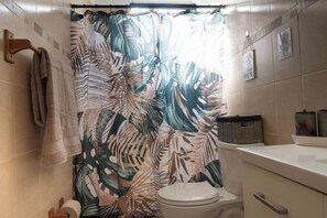 Regadera, secadora de cabello, toallas 