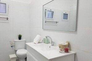Hair dryer, towels, toilet paper