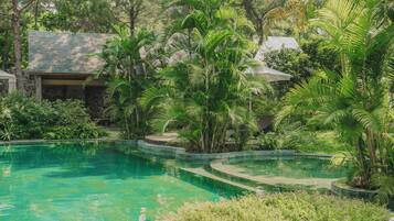 Indoor pool, outdoor pool, open 8:00 AM to 8:00 PM, pool umbrellas