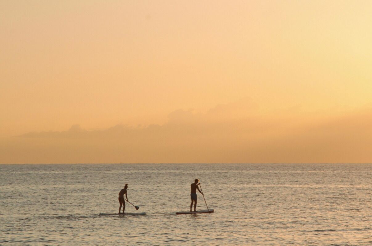 Glide across calm waters as the sky turns golden.