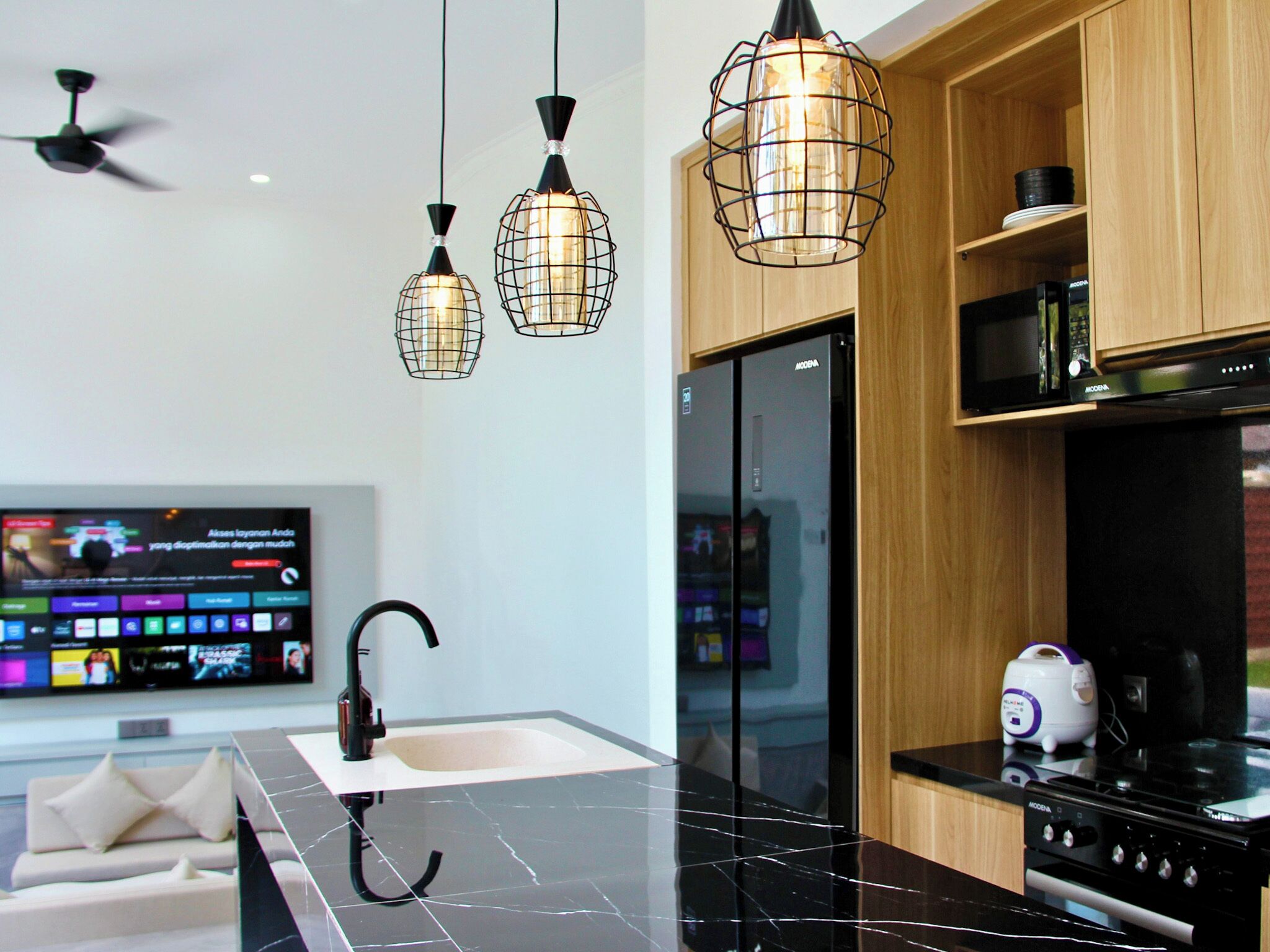 Two-Bedroom Villa | Private kitchen | Full-sized fridge, microwave, stovetop, cookware/dishes/utensils