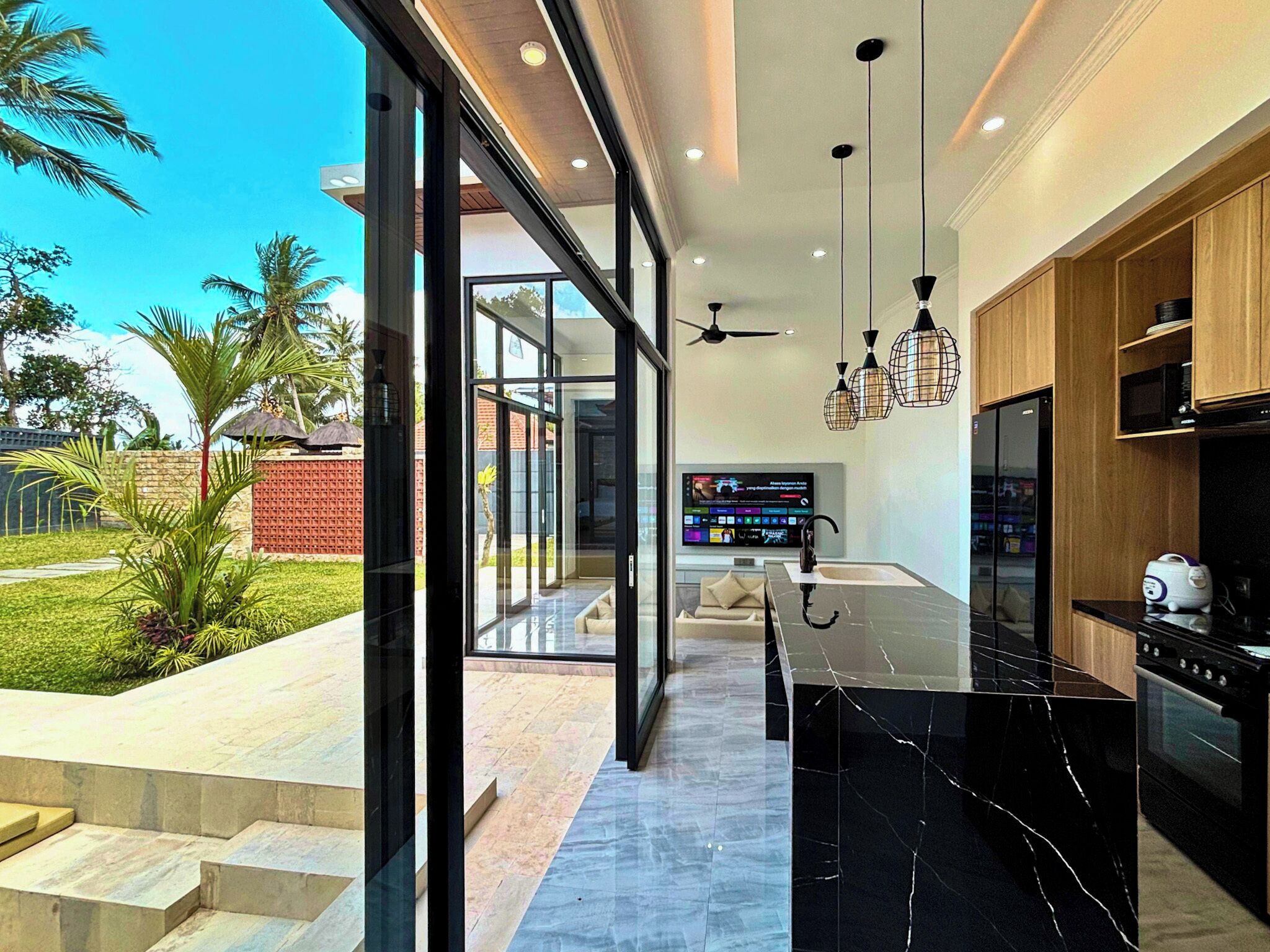 Two-Bedroom Villa | Private kitchen | Full-sized fridge, microwave, stovetop, cookware/dishes/utensils