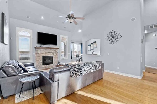 TV, fireplace, offices