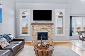TV, fireplace, offices