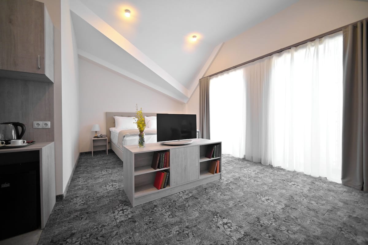 Habitación doble Deluxe | Cortinas blackout, tabla de planchar con plancha y wifi gratis