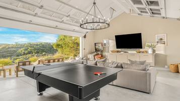 Smart TV, fireplace, video games, table tennis