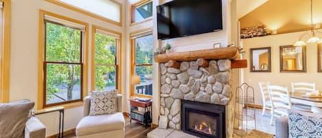 Televisión y chimenea