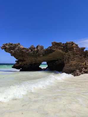 Plage à proximité, chaises longues, serviettes de plage