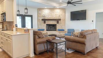 TV, fireplace, offices