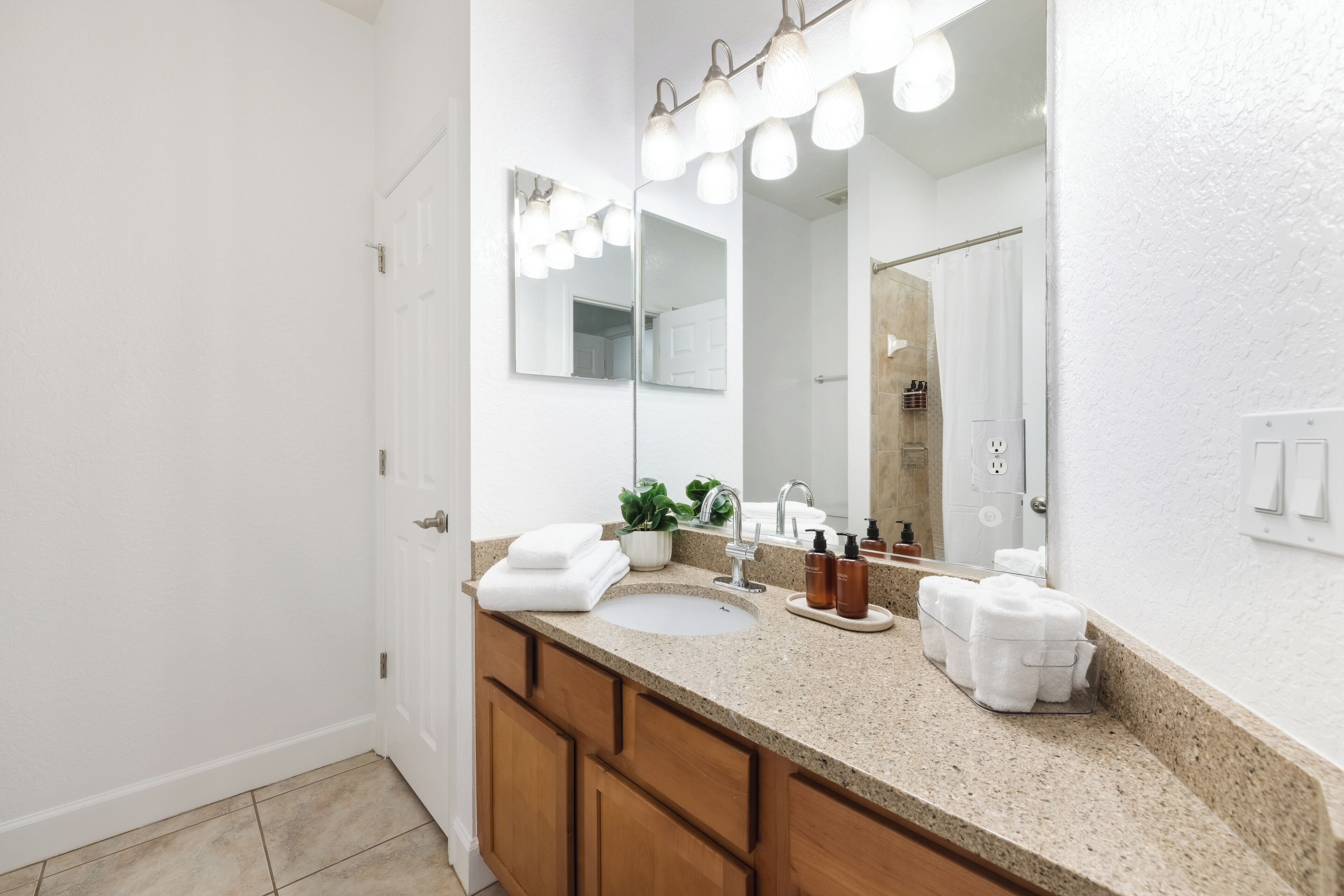 Hair dryer, bidet, towels, soap