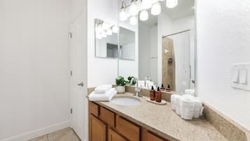 Hair dryer, bidet, towels, soap