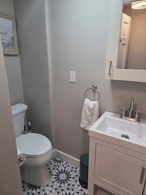 Regadera, secadora de cabello, toallas, jabón