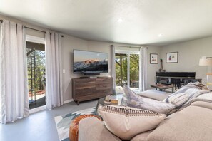 Télévision, cheminée, jeux vidéo, livres