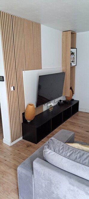 TV connectée, livres, chaîne hi-fi