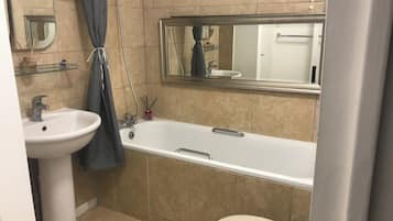 Hair dryer, towels, toilet paper