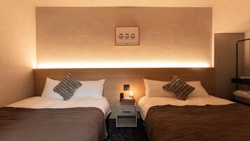 Desk, laptop workspace, blackout curtains, free WiFi