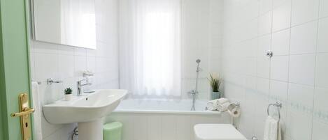 Shower, free toiletries, hair dryer, bidet