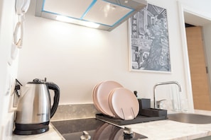 Superior Apartment, City View | Private kitchen - Grey l studio apartments Downtown Cairo Ouzonian House (Cairo)