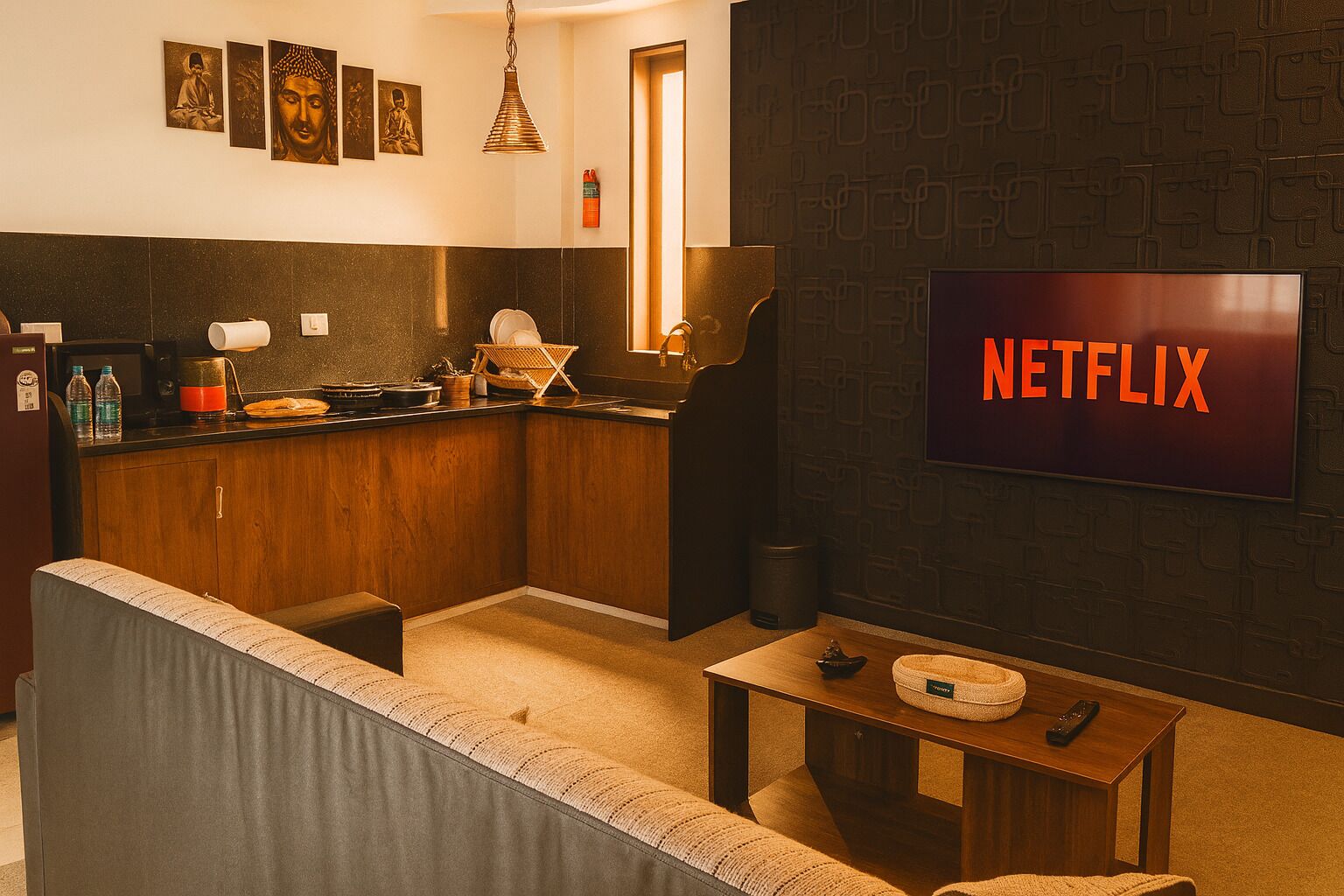 Familielejlighed - balkon - udsigt til have | Opholdsområde