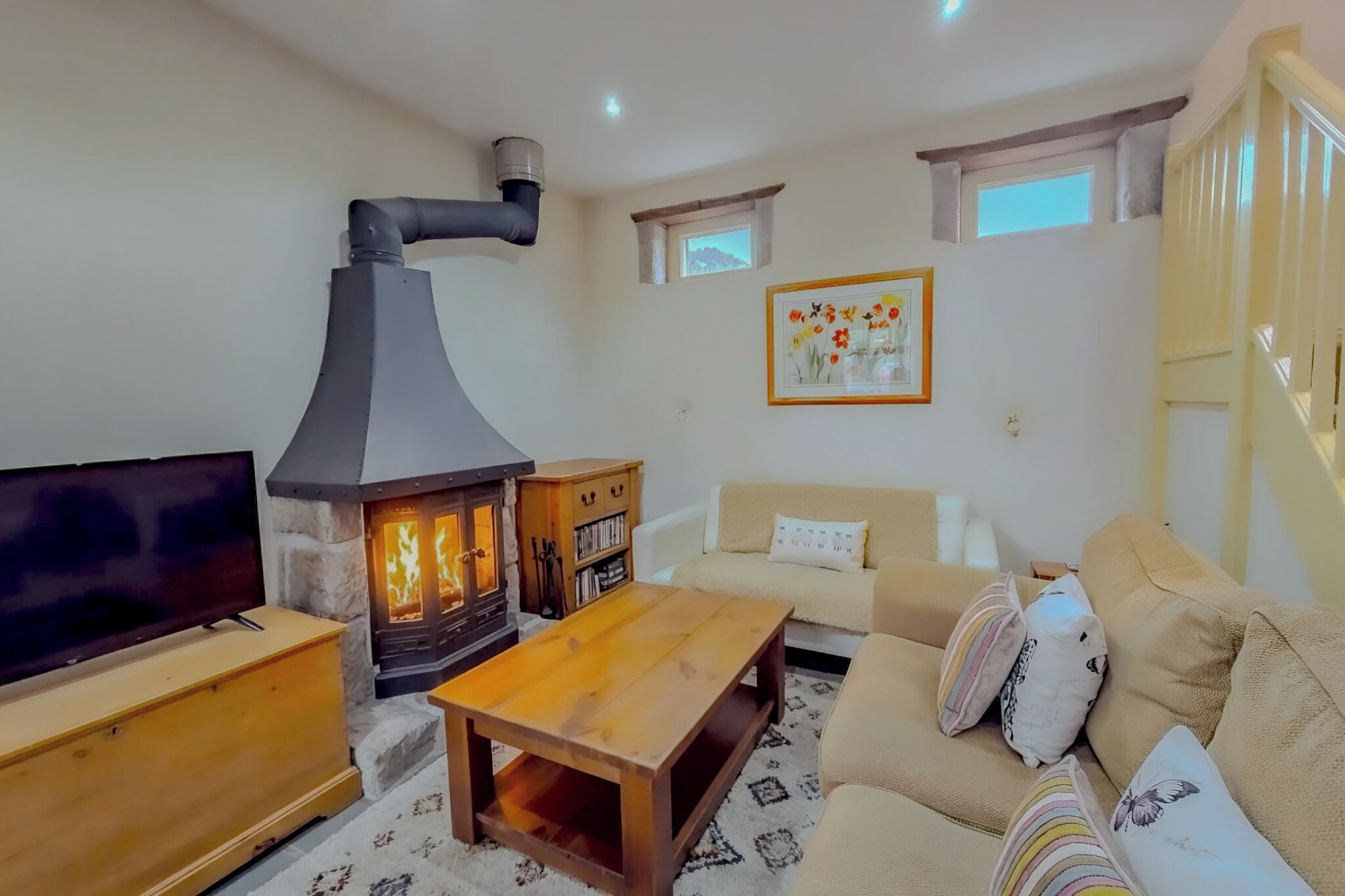 TV, fireplace