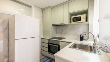 Apartment, Terrasse | Eigene Küche | Kühlschrank, Mikrowelle, Ofen, Herdplatte