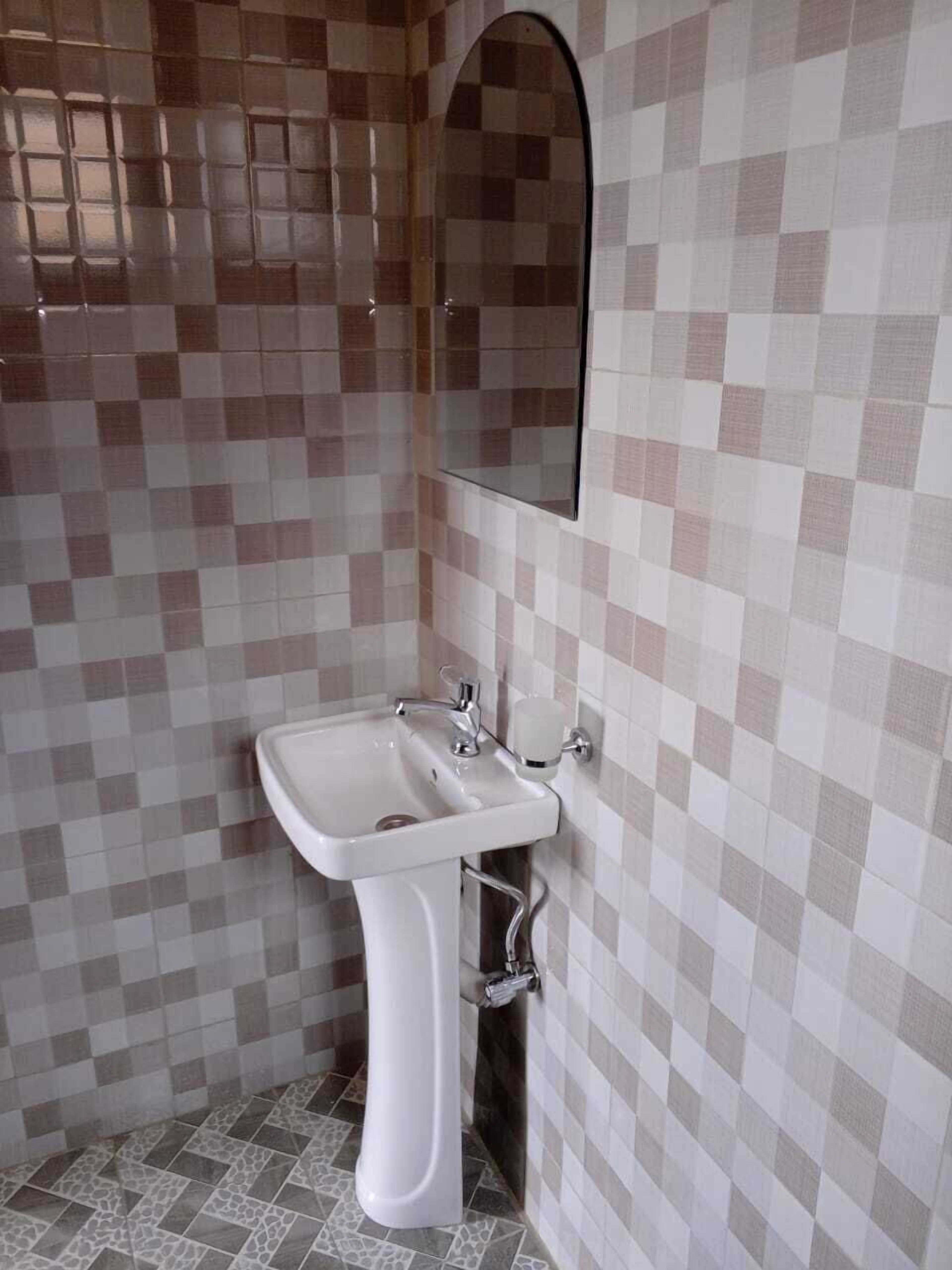 Shower, slippers, towels, soap