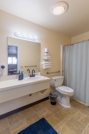 Room, Mountain View | Bathroom | Combined shower/tub, free toiletries, hair dryer, towels