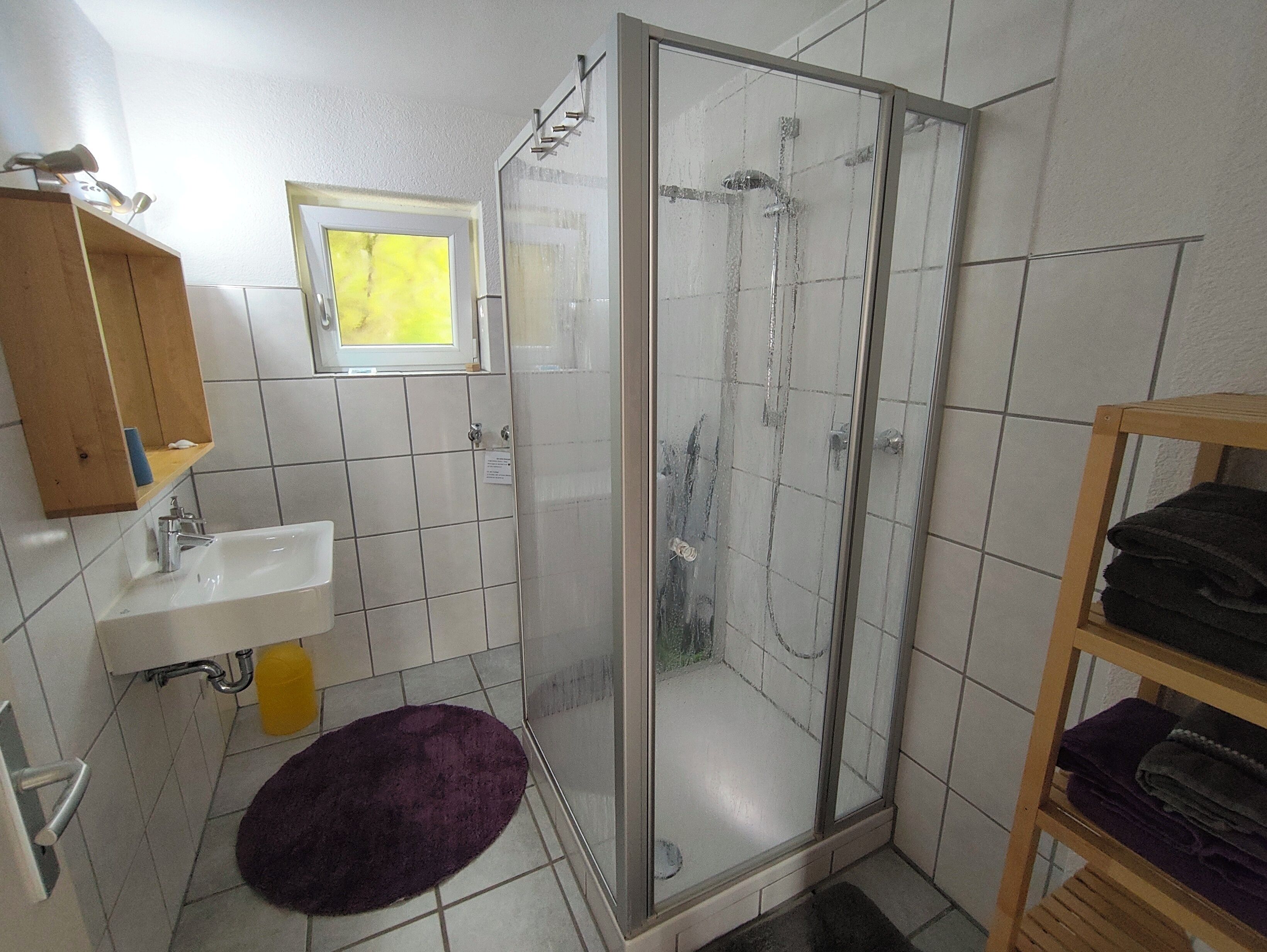 Dusche, Haartrockner, Handtücher, Seife