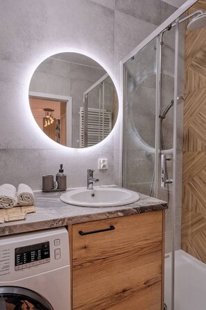 Hair dryer, towels, toilet paper