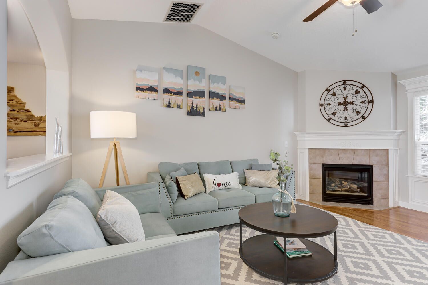Smart TV, fireplace, DVD player, books